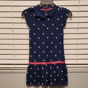(3 ITEMS FOR $25)Carters Navy Sailboat Dress with Pink Trim. Size 6